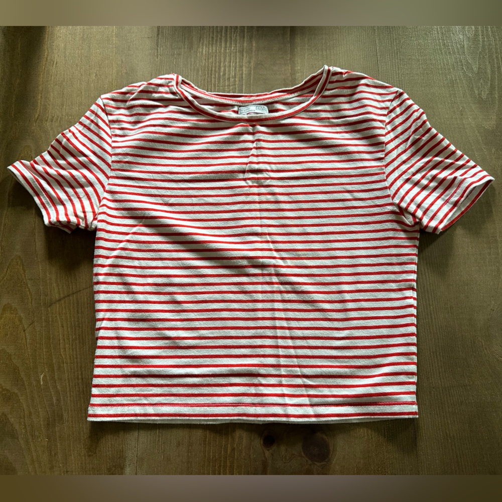 zara red white striped crop top